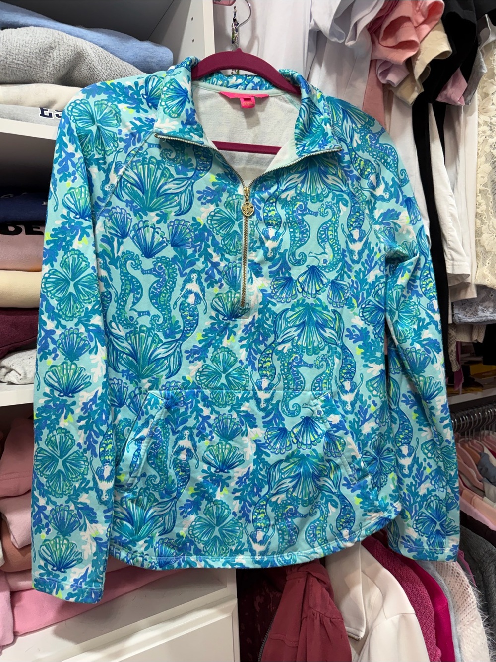Lilly Pulitzer Blue & Teal Mermaid Sea Life Half-Zip Pullover